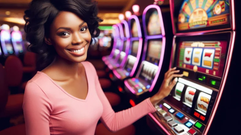 闪亮的赌场老虎机转动中奖瞬间