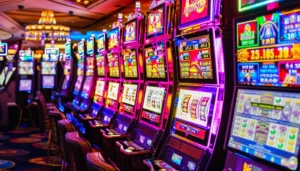 闪耀的老虎机赌场场景与奖金符号