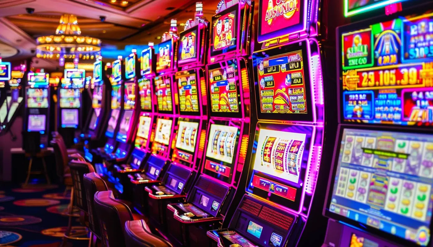 闪耀的老虎机赌场场景与奖金符号